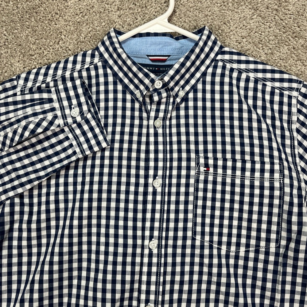 Tommy Hilfiger Shirt Boys 20 XL Blue Gingham Check Button Down Long Sleeve Youth